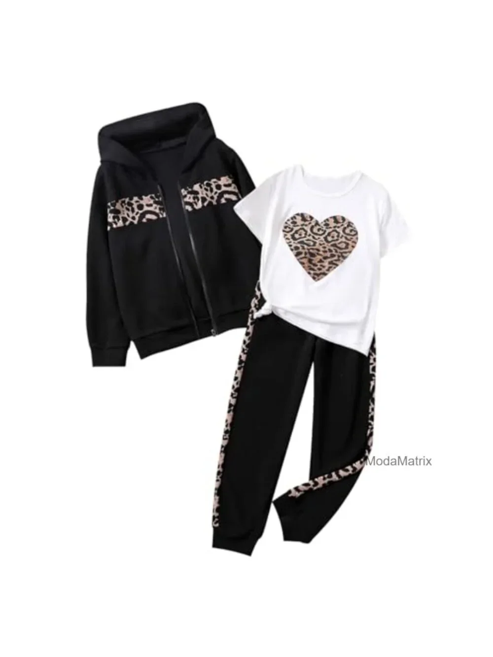 Kids 3-Piece Casual Sweatsuit Set Zip-Up Hoodie Graphic Tee Jogger Pants